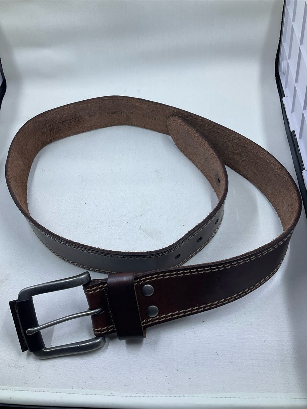 Aeropostale Dark Brown Leather Belt with Silver-Tone Buckle
